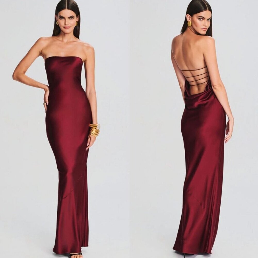 retrofete Keaton Silk Strapless Dress Cabernet Womens Size XS